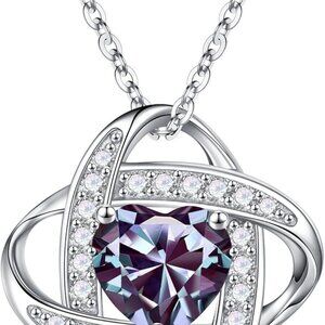 925 Sterling Silver Love Knot Birthstone Necklace, Natural or Created Gemstone,